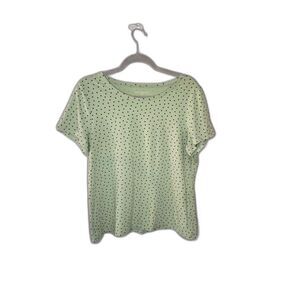 Ann Taylor Factory Women's Green and Black Polka Dot Tee Size Large